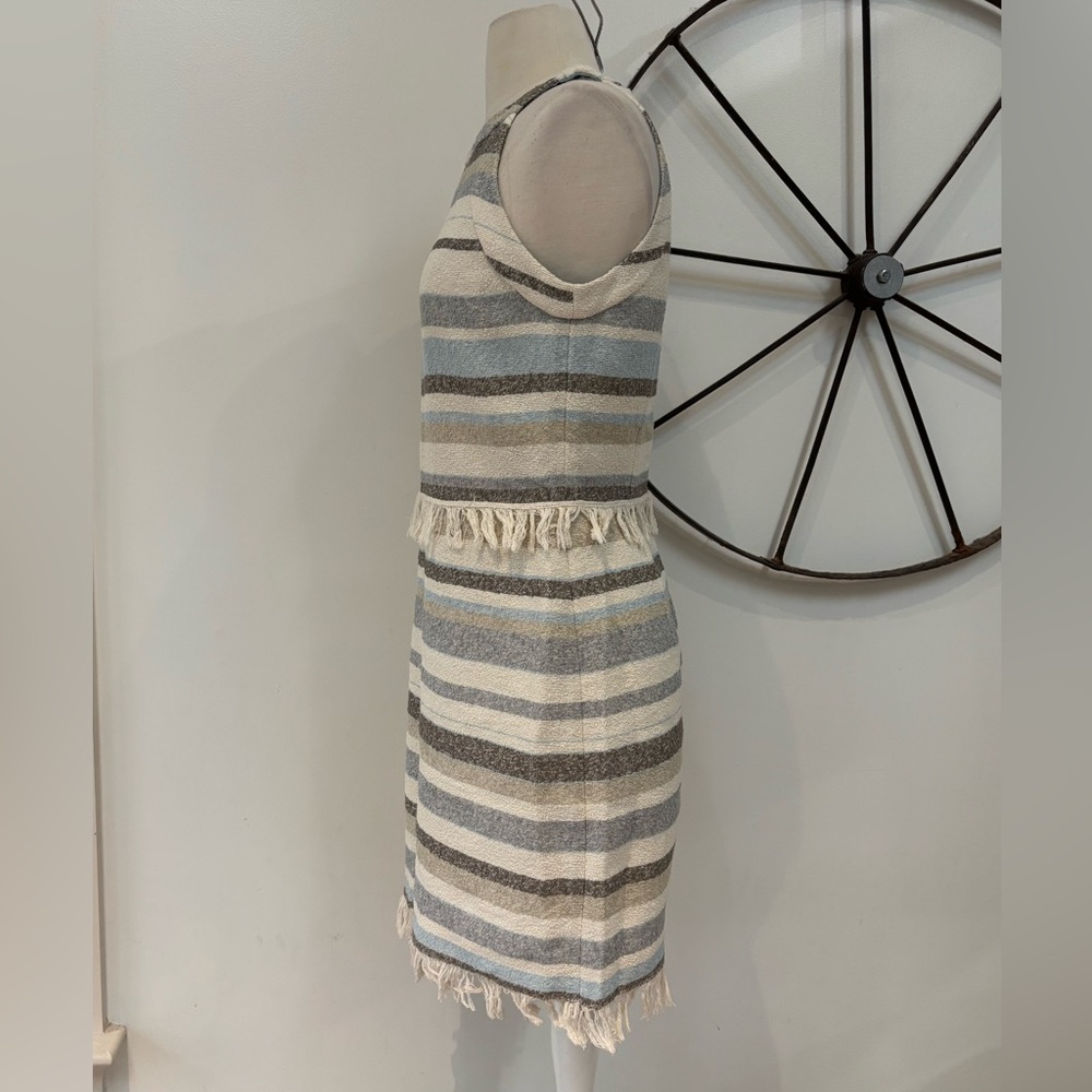Tory Burch Jane stripe light blue woven sleeveless fringe sheath dress 6 $325 - Picture 5 of 11